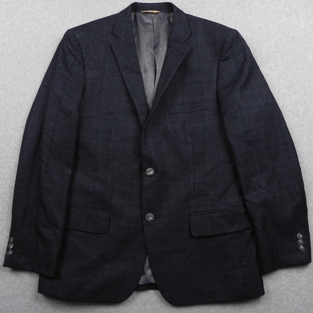 Haggar Blazer Mens 42R 2-Button Suit Jacket Sport Coat Business Navy Blue Plaid